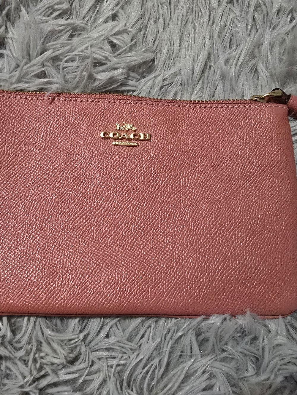 Coach Coral Pink Leather Wristlet with Gold Logo